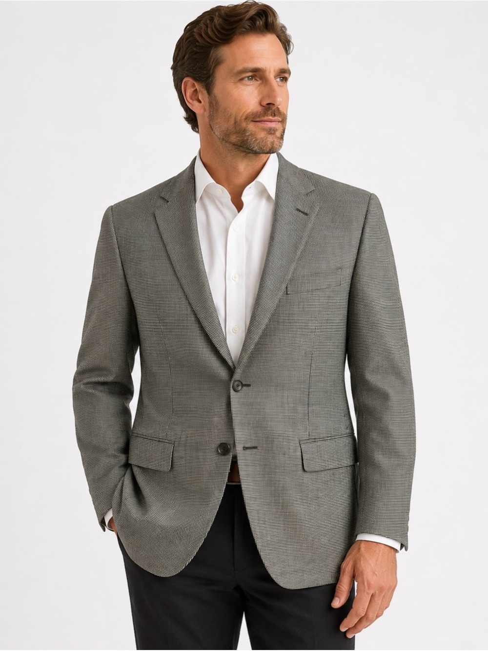 Lauren Ralph Lauren Silk Wool‎ Sport Coat Blazer 41R Black White Houndstooth